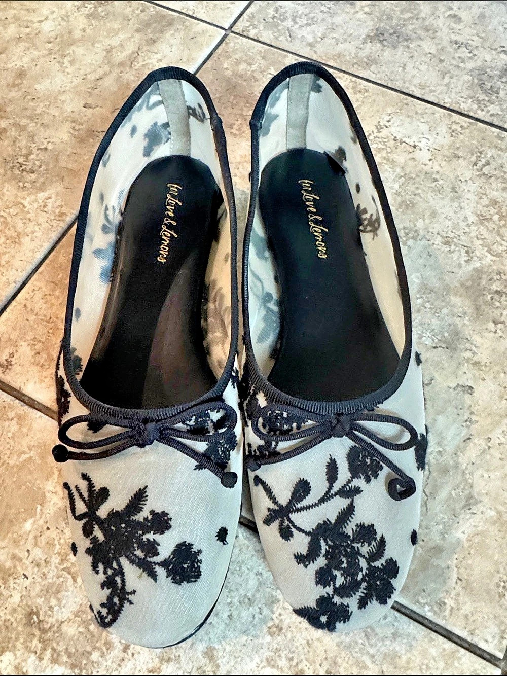 For Love & Lemons Mesh Floral Ballet Flats White & Black EU 38
